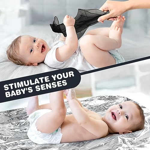 Joyreal Baby Sensory Toys, 13 Pcs Black and White Sensory Toys 0-6 Months, Foil Blanket, Sensory Cards, Baby Rattles, Ribbon Ring, Scarf, Maracas, Newborn Toys Sensory Box 0-3 Months Gifts