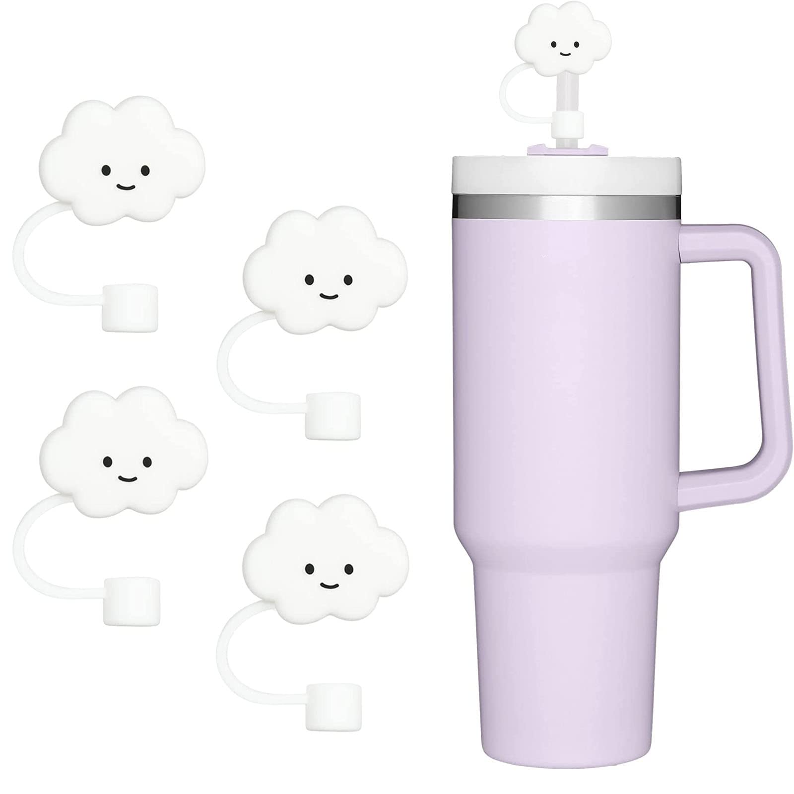 Photo 1 of 2 Pack 10mm Straw Cover, 4pcs Straw Covers Cap for Stanley Cup 40 oz 30 oz Food Grade Silicone Cute Large Cloud Straw Topper Straw Tips Cover Protector Plugs for Stanley Tumblers for Stanley Cup Accessories