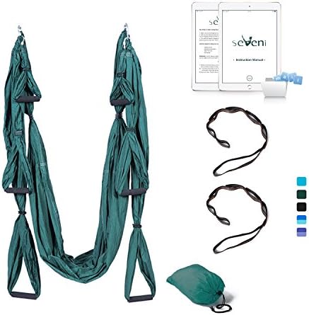 Seveni Yoga Swing/yoga hammock/Ceiling Anchors/Daisy Chains Beginner instruction Guide Included 400ibs(14colors) (dark green)