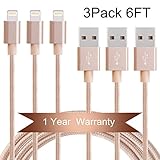 Everdigi Lightning Cable 3Pack 6FT Nylon Braided iPhone Charging Cable Compatible with iPhone 7/7 Plus/6/6s/6s Plus/6 Plus/5s/5c/5/SE, iPad Pro, Air 2, iPad/iPod（Gold）
