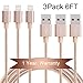 Everdigi Lightning Cable 3Pack 6FT Nylon Braided iPhone Charging Cable Compatible with iPhone 7/7 Plus/6/6s/6s Plus/6 Plus/5s/5c/5/SE, iPad Pro, Air 2, iPad/iPod（Gold）