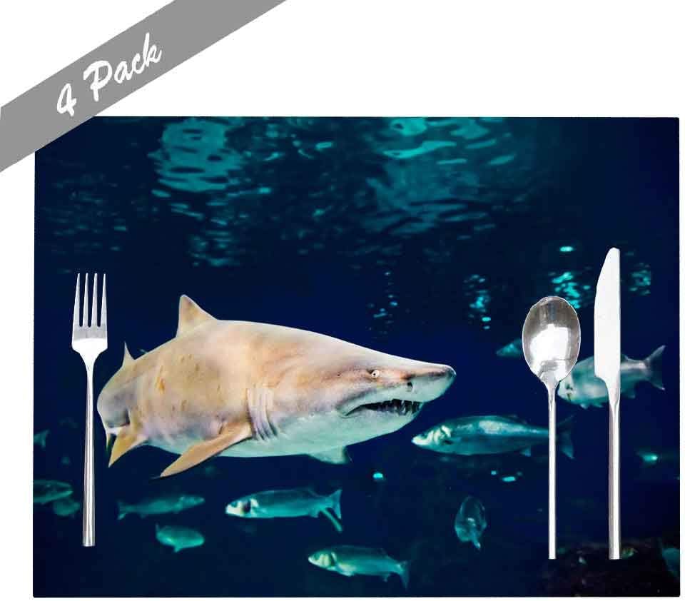 Capsceoll Placemats Heat-Resistant Washable Dining Table Placemat 18X12 Inches Set of 4 Placemats, Sand Tiger Shark Taurus Underwater Close up Portrait for Holiday Kids and Kitchen Table Mats