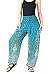 CandyHusky Elastic Waist Peacock Feather Baggy Hippie Boho Yoga Harem Pants (Dark Green)