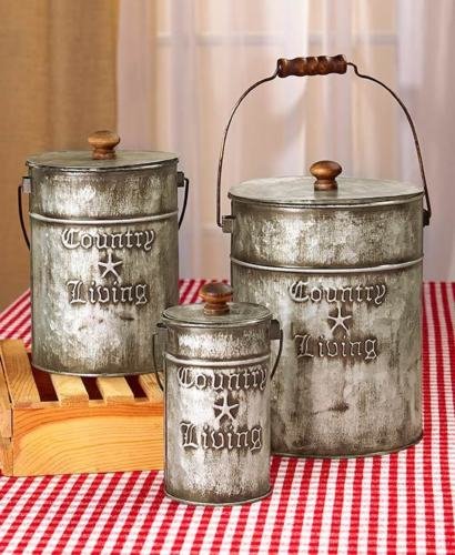 Amazon Com Lunanice Country Living Set 3 Metal Canisters Rustic