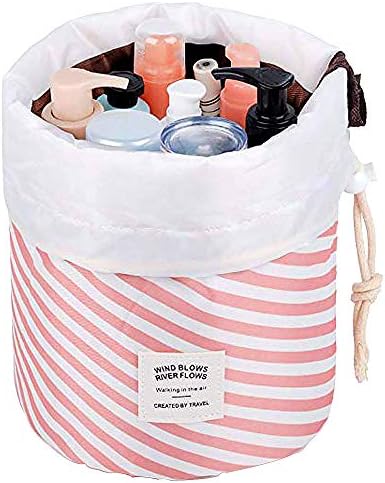 Palazen Large Capacity Lazy Cosmetic Bag Portable Drawstring Makeup Bag Travel Organizer (Pink White)