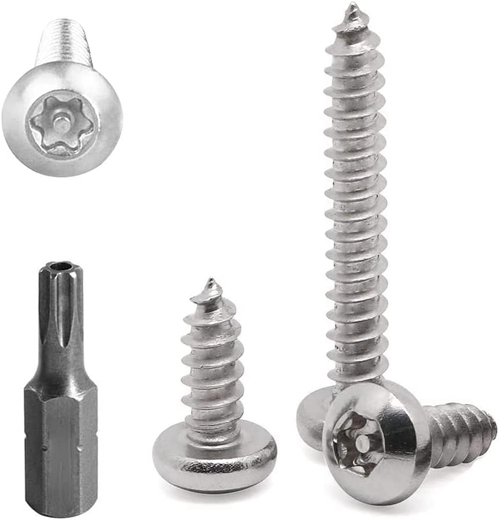 FarDeer Stainless Steel Button Head screws M4/M5/M6 security Sheet Metal Screws Torx Sheet Metal Screws Security Silver Screws Anti-Theft Tamper Proof. (M4*16mm * 50pcs)