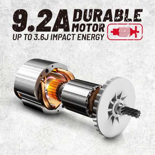 DongCheng 1-1/8Inch SDS Plus 9.2Amp Heavy Duty Power Electric Rotary Hammer Drill, Demolition Hammer for Concrete,Safety Clutch,with 3pcs Drill Bits,Flat Chisels,Point Chisels,Model#DZC03-28 (EA-03)