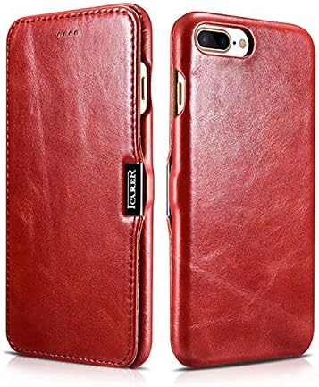 iPhone7 Plus Case,By Jabit Genuine Leather Case, icarercase Handmade Vintage Series Side-Open Ultra Thin [Magnetic Closure] Folio Flip Protective Case Cover Protective Cover[Red]