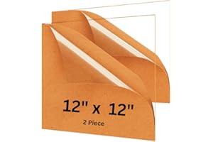 DUALSO Plexiglass Sheets 1/8" Thick (3mm) Acrylic Sheets - Clear Acrylic, 12" x 12" - Cast Plexiglass Sheet for Signs, DIY Projects (2 Pack)