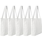 Faylapa 5 Pack Canvas Tote Bags,Heavy Duty Reusable Grocery Shopping Bag 12.2"x14.2" Blank Cotton Bags for Decorating Christmas Crafts DIY, Painting(White)