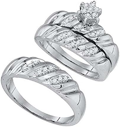 Silvostyles Diamond Flower Engagement Ring &amp; Wedding Bands Trio Set 14k White Gold Fn 925