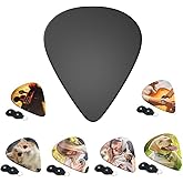 PLKIUYT Personalized 6 Pack Guitar Picks, Custom Guitar Picks Accessories Gifts, Customize Your Own Picture Logo Text for Electric Guitar Players, Dad, Friends, Pure Black 1 Set, 0.96mm