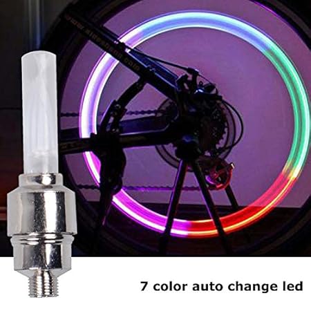 Bicycle Light Wheel Tyre Valve Cap Colorful LED Mountain Road Bicycle Spokes Lights Flashlight (Automatic Change 7 Colours)