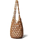 RomanticDesign Women Retro Wooden Handbag Woven Bead Tote Bag Hollow Out Beach Casual Bucket Purse