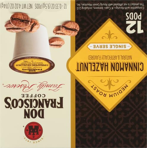 DON FRANCISCO’S HAZELNUT FLAVORED K-CUP, CINNAMON, 12 COUNT