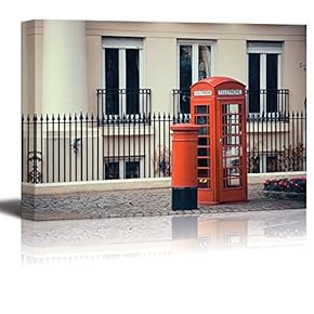 Vintage Retro Style Red Telephone Booth and Mail Box in Street in London - Canvas Art Wall Art - 12" x 18"