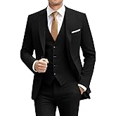 Lynerun Men Suit 3 Piece Solid Formal Wedding Suit Blazer Vest Pants Set | 2 Button Single Breasted Notched Lapel Tuxedo Jacket, V-neck Vest, Flat Front Pants, Homecoming, Job Meetings, Prom Outfit
