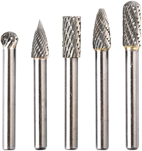 KOTVTM 5Pcs 8MM Head Tungsten Carbide Rotary Burr Set Die Grinder Bit 1/4-Inch Shank Grinder Drill Rotary Burrs Cutting Burs Metal Polishing