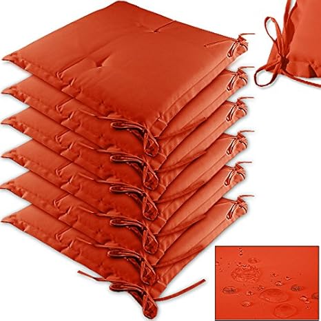 Detex® Stuhlauflagen Boston | 6er Set Wasserabweisend | Kissen Sitzkissen Stuhlkissen Auflage Sitzauflage Orange