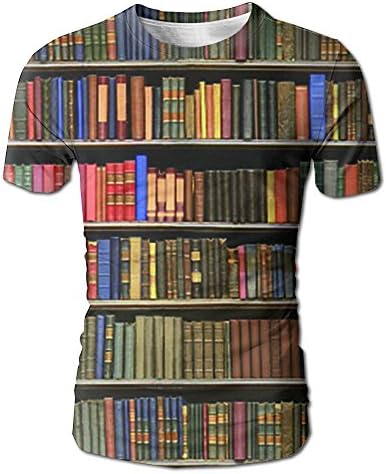 Vintage Library Bookshelf Bookcase Mens Graphics Round Neck Short Sleeve Tops