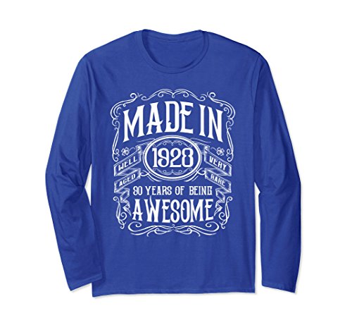 Unisex 90th Birthday Gift Made In 1928 Awesome Long Sleeve T-Shirt Medium Royal Blue