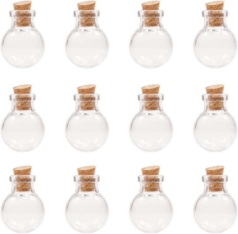 NBEADS 100 Pcs Glass Bottle Jars, Minimalist Clear Round Glass Cork Bottles, 2.45cm x 2cm x 5.5mm, Ideal for Arts & Crafts, Jewelry, Wedding Favors