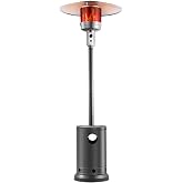 VEVOR 50000BTU Propane Patio Heater for Outdoor Use With Round Table Design, Metal Burner and Wheels - Tall Hammered Flame Heater for Party, Backyard, Garden, Silver Gray