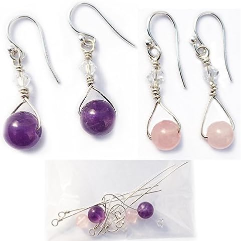 Earring Making Kit, 2 pairs, Amethyst and Rose quartz earrings,Sterling Silver, all real