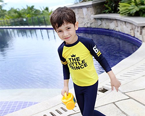 Monvecle Little Boys 2-Piece Beach Swimsuit Rash Guard Sun Protection Set UPF 50+ Boys Style 6-7Y