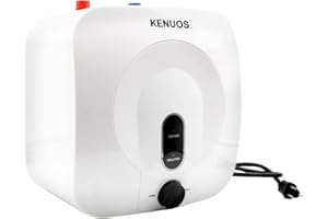KENUOS Mini Tank Instant Hot Water Heater Plug in 110V 2.5 Gallon Under Sink Water Heater White Small Water Heater On Dermand,1500W Kitchen Rv Under Counter Water Heater with Safety Valve