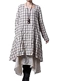 Mordenmiss Women's New Plaid Layers Irregular Hem Dress (1X, Beige)