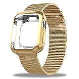 Mostof Compatible Apple Watch Band 38mm 42mm, Stainless Steel Mesh Strap with Case Protector Replacement for Apple Watch Series 1/2/3 Men Women, Gold