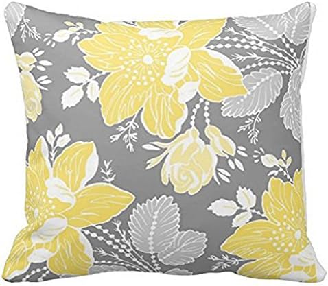 20x20 inches Yellow Gray White Floral Decorative Throw Pillow Case Cushion Cover for home sofa couch bed