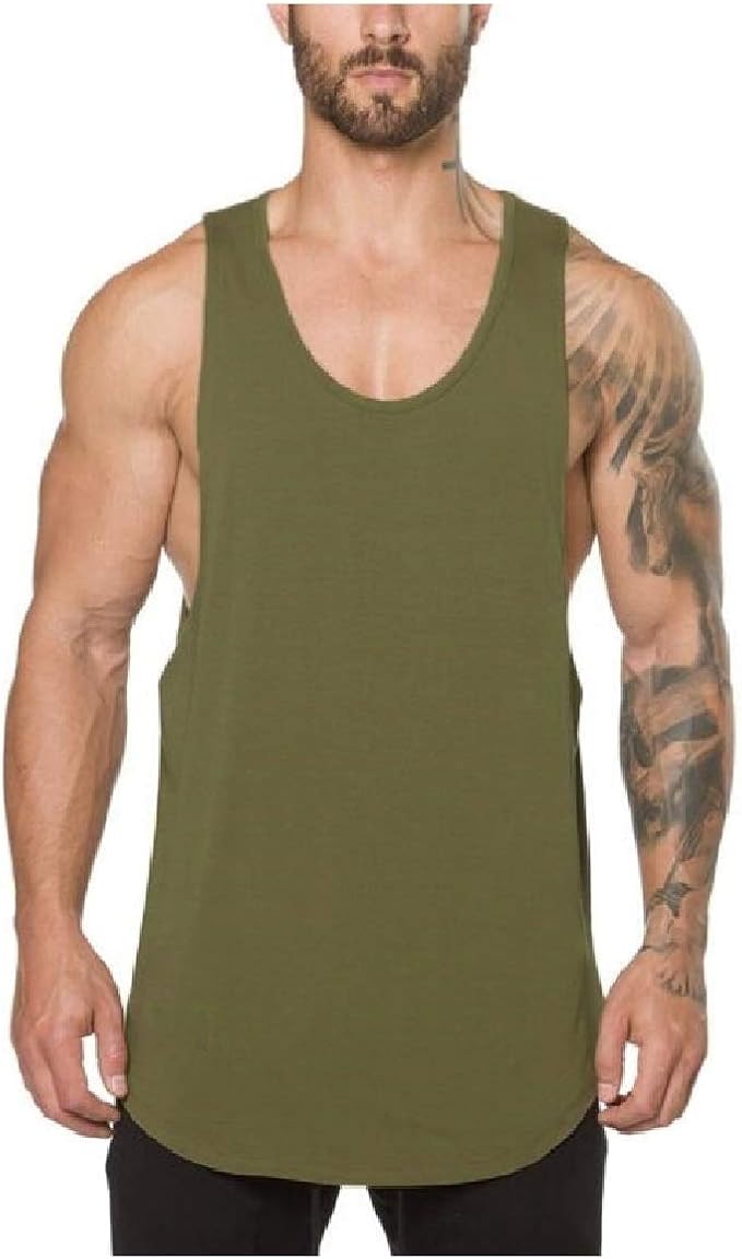 Abetteric Camisa regata masculina de algodão, sem mangas, solta, lisa