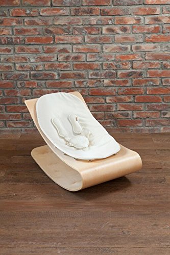 Bloom Coco Stylewood Modern Baby Lounger/Rocker/Bouncer - Natural Frame w/Organic Cotton Front/Baby-Facing Seat Pad (Coconut White)