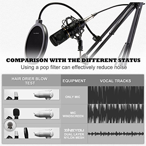 ZINGYOU Microphone Pop Filter PF-102 6-inch Round Shape Wind Mask Shield Screen for Recording and Broadcasting