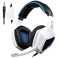 Xbox One PS4 Headset,Sades SA920 3.5mm Wired Over Ear Stereo Gaming Headphones with Microphone for PC iOS Computer Gamers Smart Phones Mobiles(White Black)