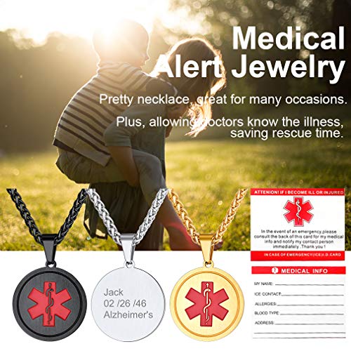Supcare Tag Necklace Pendant Medical Alert ID Jewelry Stainless Steel for Women/Men/Children, Medical Emergency Identification Dog Tag Necklace Jewelry