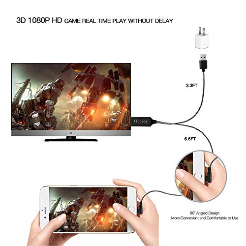 Compatible with iPhone iPad to HDMI Adapter Cable, Kicoeoy 6.6ft Digital AV Adapter 1080P HD TV Connector Cord Compatible with iPhone Xs Max XR 8 7 6Plus 5 iPad iPod to TV (Black)