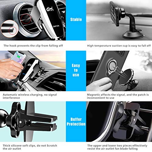 DM Car Phone Mount Air Vent Automatic Clamping Cell Phone Holder for Car Wireless Charger Built-in Battery Compatible with iPhone Xs Max/XR/XS/X/8 Plus, Samsung Galaxy S10/S10 Plus/S9/S8/S7/Note 9 10 - Thumbnail 5
