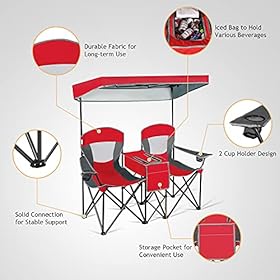 Safstar Double Camping Chair w/Shade Canopy, 2-Person Folding Camp and Beach Chair with Mini Table Beverage Cup Holder… 51azzEvsltS