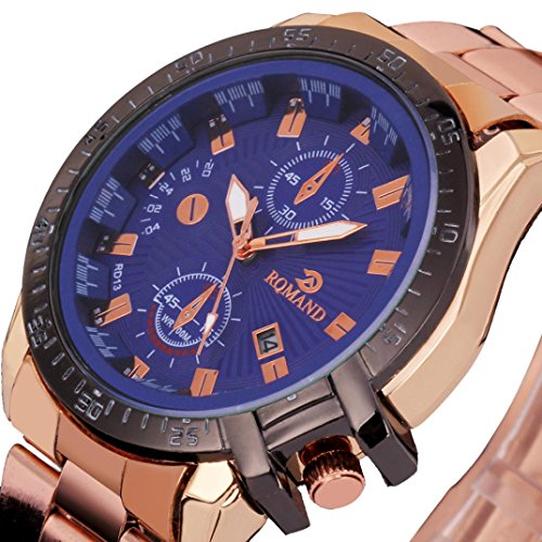 Fashion Men watch Stainless Steel Quartz watches Wrist Watch watch men Luxury Mens Black Dial Gold Stainless Steel Date Quartz Analog Sport Wrist Watch Susenstone (B)