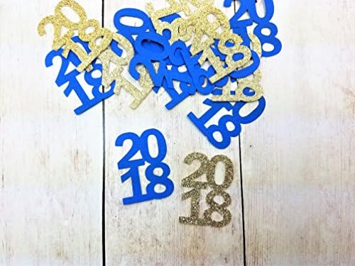 2018 Royal Blue and Glitter Gold Confetti, Graduation Confetti, High School Grad Party Decorations, 2018 College Kindergarten Graduation, Set of 60