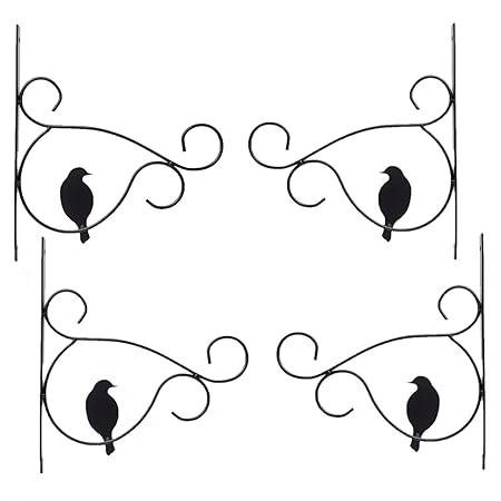 Sharpex Wall Mounted Metal Bracket for Hanging Pots, Bird Feeders, Flower Baskets, Planters, Lanterns, Wind Chimes Indoor/Outdoor Use- Black, 4 Pc