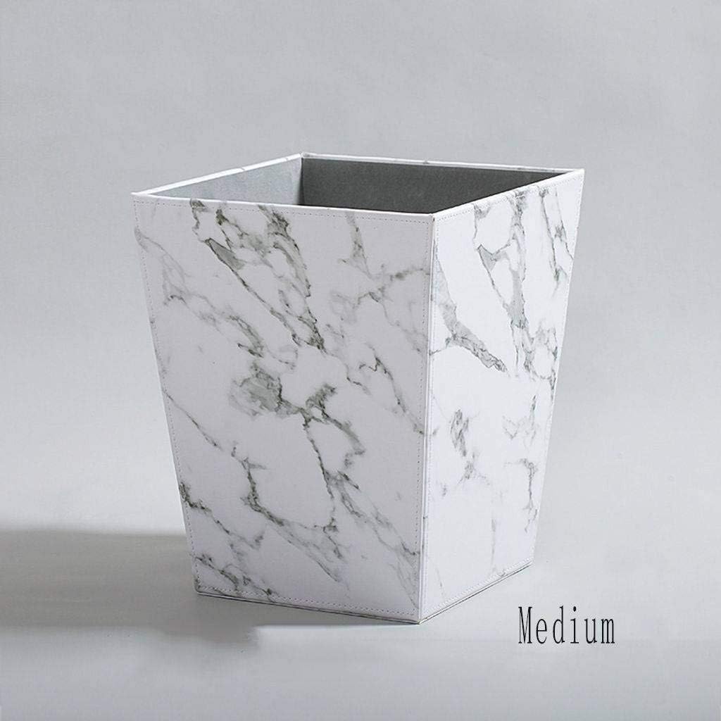 Trash Can Coverless Square Leather,Marble Texture Household Kitchen Bedroom Living Room Bathroom Bathroom Trash Can Wastebasket Storage Bucket-D