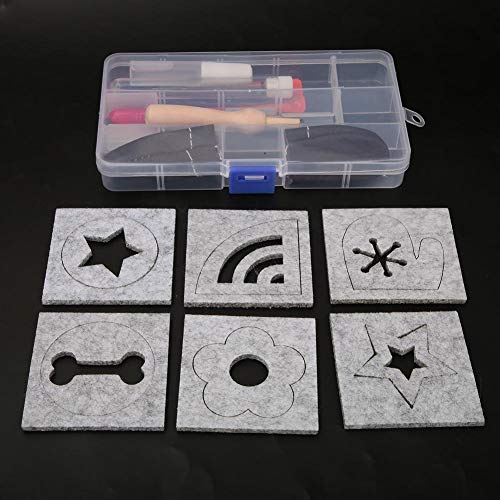 Bicaquu DIY Handcraft Wool Felting Tool Set Needle Felting Craft with 6 Mold Scissors Awl Tool Kits