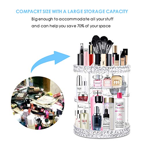 alvorog Makeup Organizer 360 Degree Rotating Cosmetic Storage Case DIY Makeup Carousel Spinning Holder with Adjustable Shelves Large Capacity for Jewelry, Makeup Brushes and Lipsticks (Small)