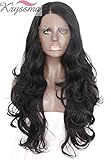 K'ryssma Long Black Hair Synthetic Lace Front Wig for Women Half Hand Tied Heat Resistant Wigs with Side Part Wavy #1b 24 Inches