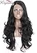 K'ryssma Long Black Hair Synthetic Lace Front Wig for Women Half Hand Tied Heat Resistant Wigs with Side Part Wavy #1b 24 Inches
