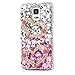 Mavis's Diary Galaxy Note 4 Case 3D Handmade Lovely Double Golden Love Heart Luxury Bling Crystal Glitter Pink Rhinestone Shiny Diamonds Clear Cover Girly Hard PC Case for Samsung Galaxy Note 4 N910